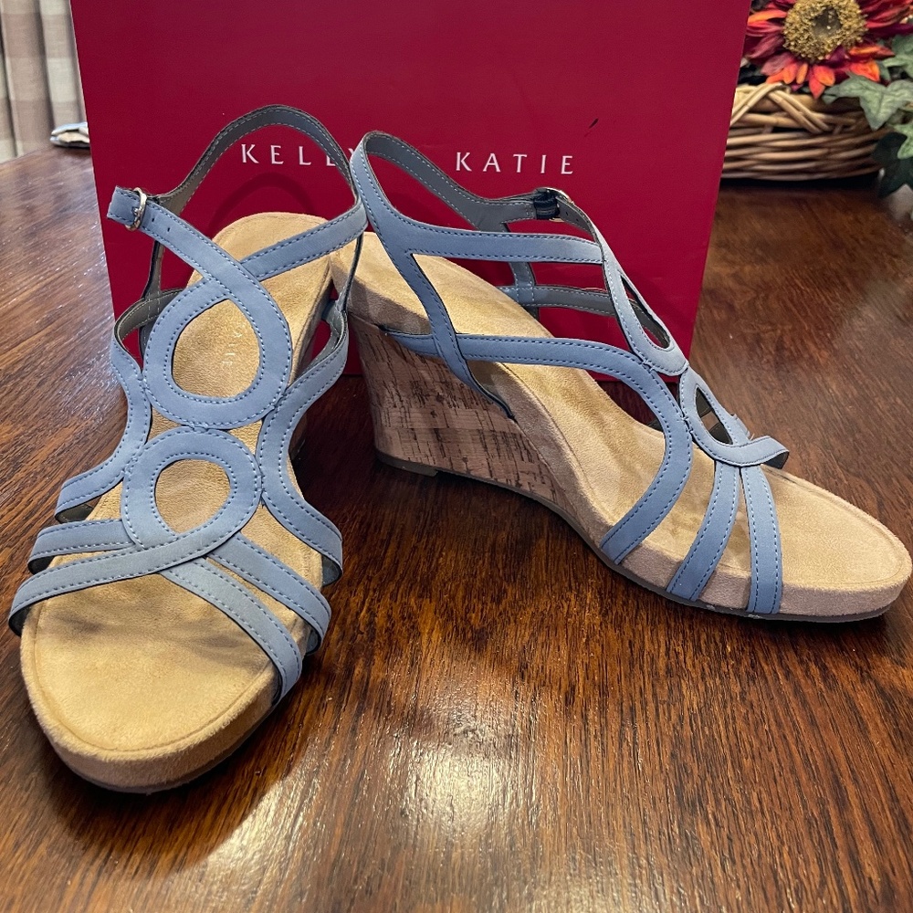 Kelly & Katie wedge sandals dusty blue 8.5 ( only worn once)